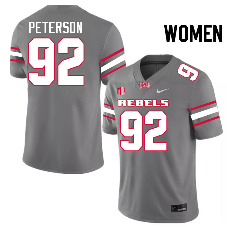 Women #92 Maxwell Peterson UNLV Rebels College Football Jerseys Stitched-Grey